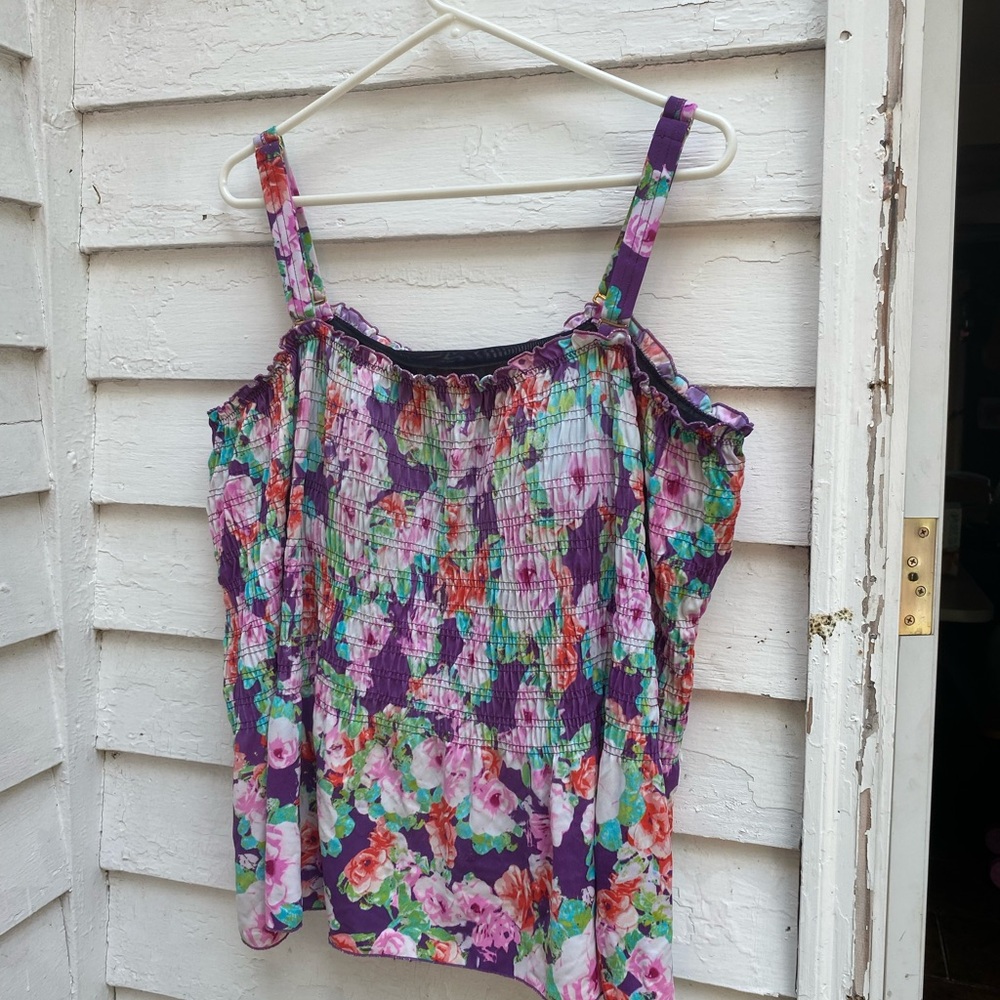 Pink and Purple Ruffled Camisole Swim Top Tank Tankini Floral